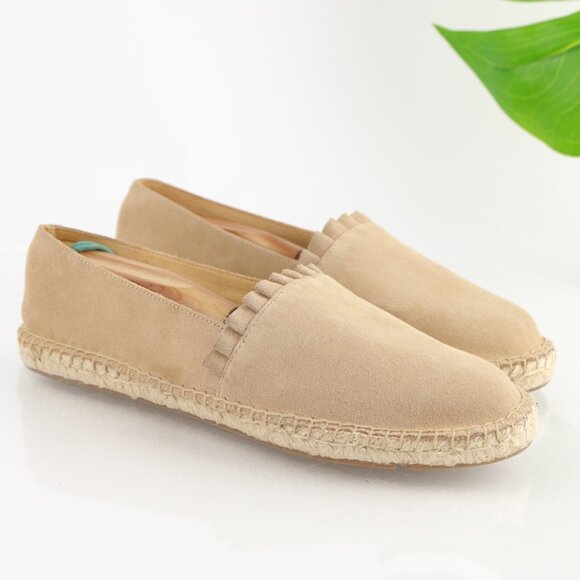 Talbots Shoes - Talbots Womens Izzy Espadrilles Flat Size 9 Tan Nude Suede Ruffle Slip On Shoe